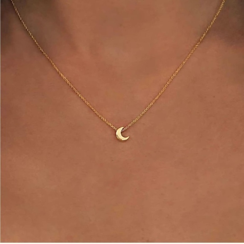 GOLD 14k Gold Plated Moon Pendant Necklace